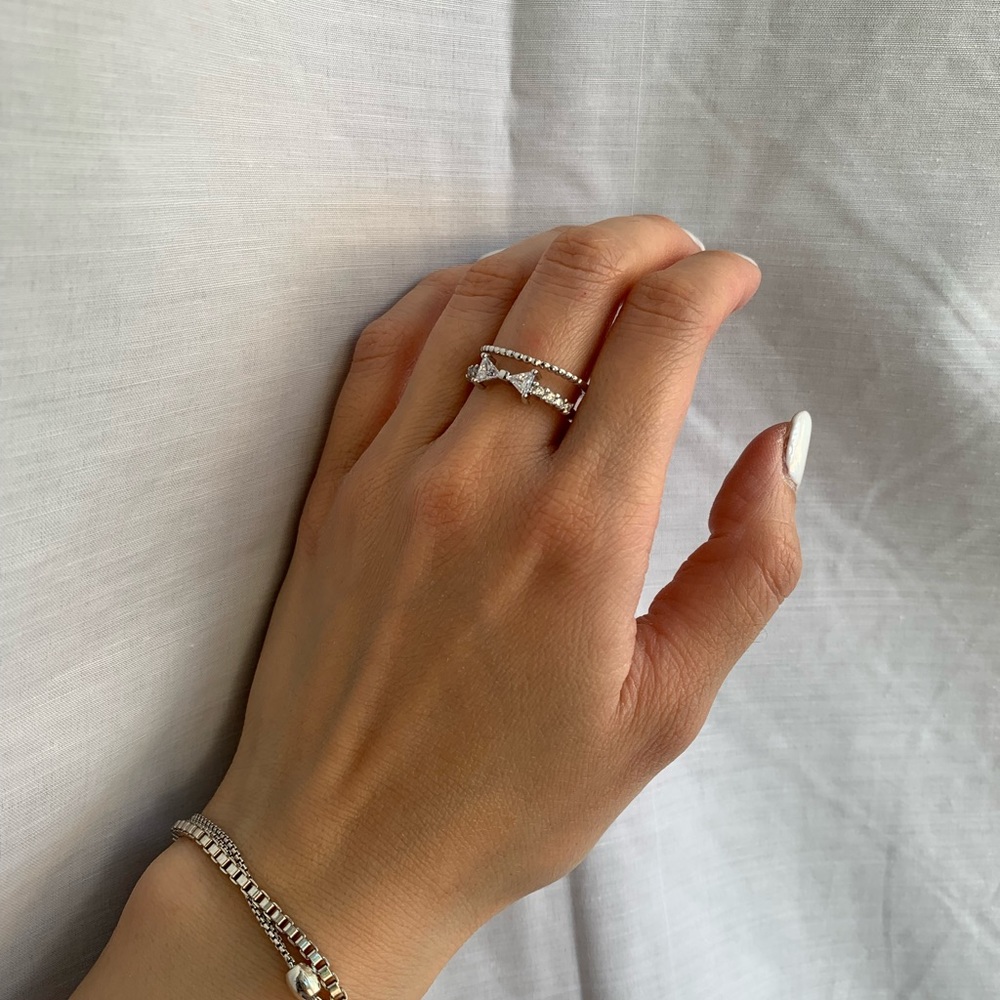 Statement Silver Crystal Bow Ring